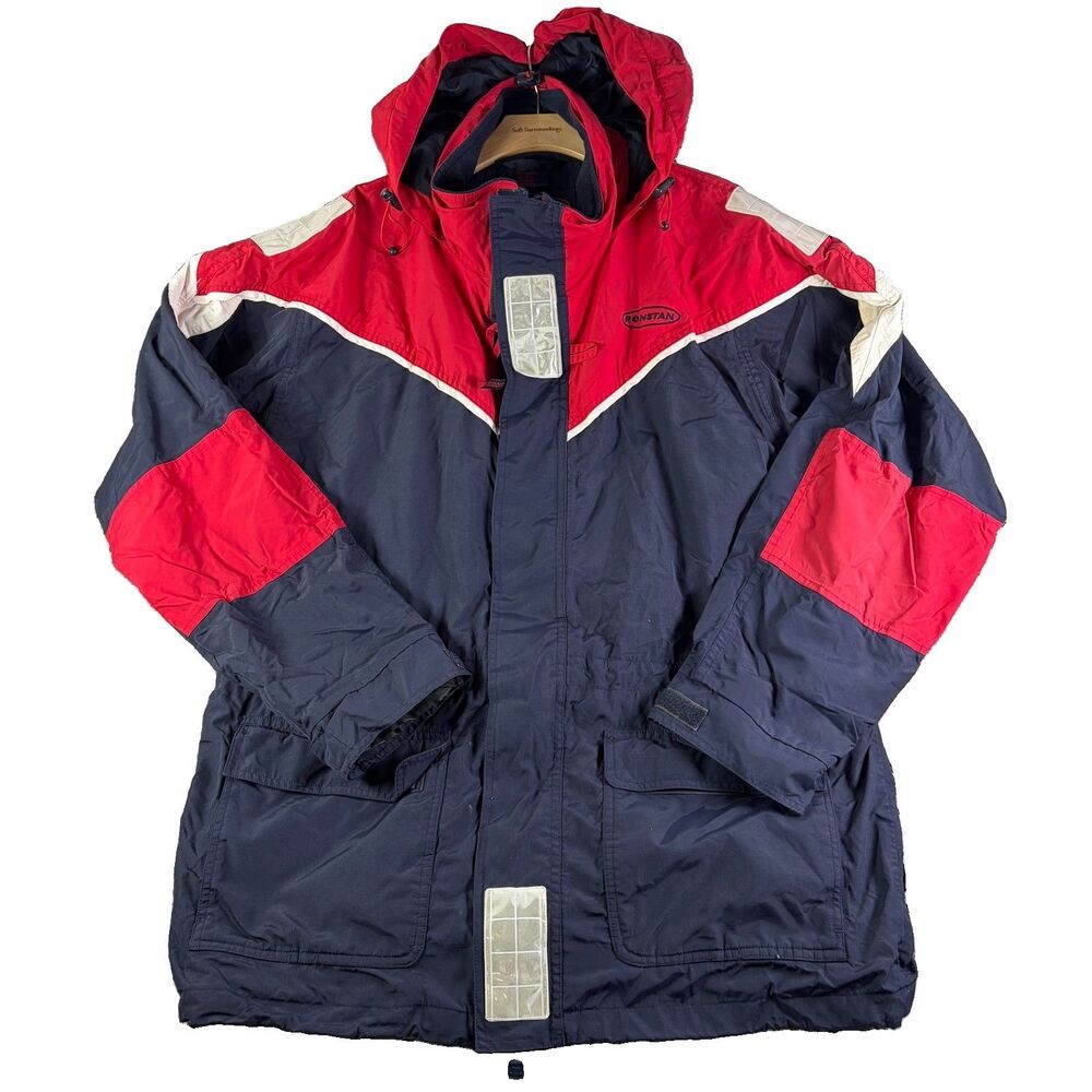 Ronstan Australia Sailing Jacket Mens Small Full Zip Hooded Red Blue Reflective